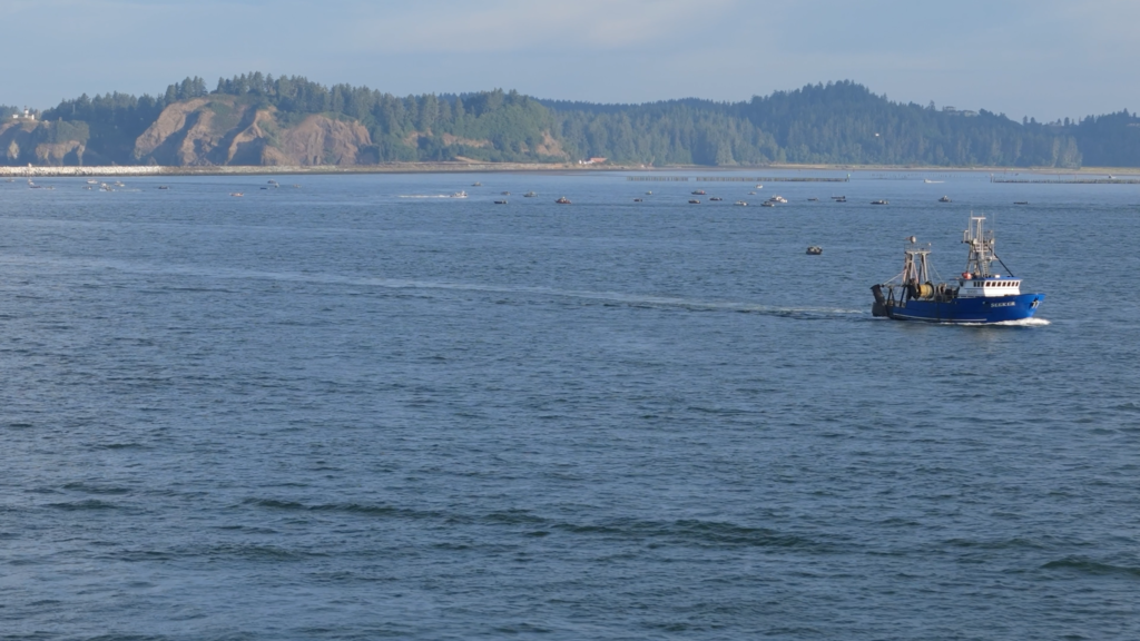Columbia River fishing boat aerial photo