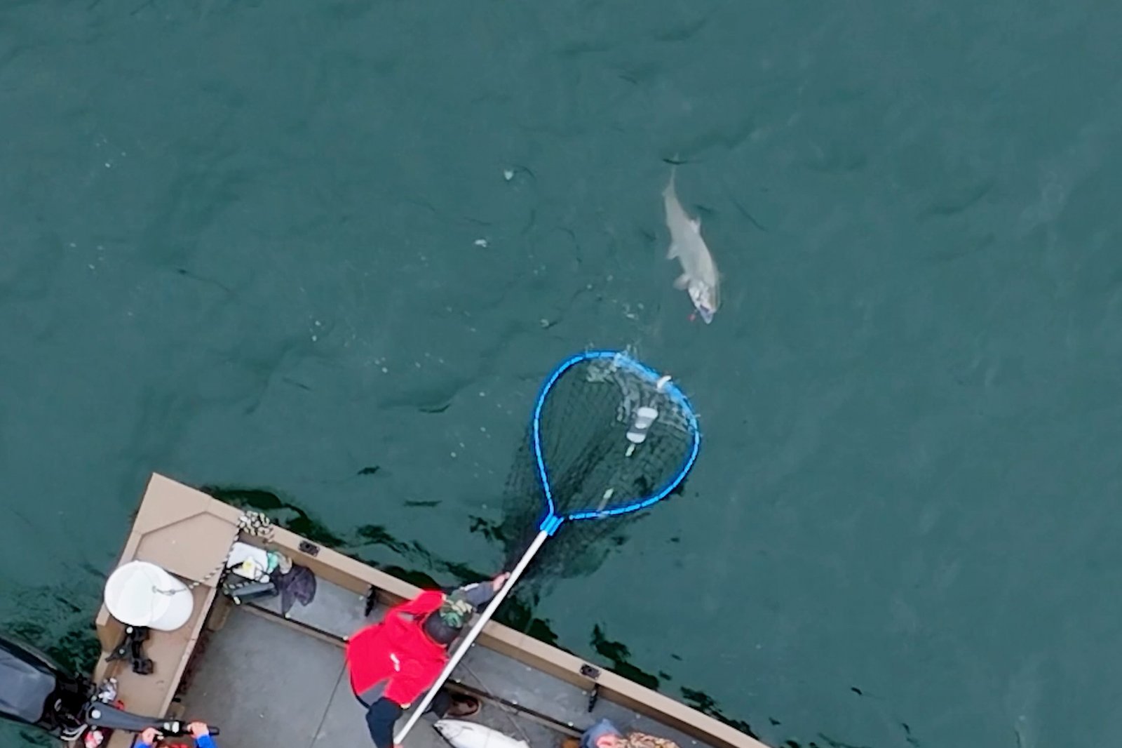 Aerial drone photo of fishing boat offshore near Astoria Oregon